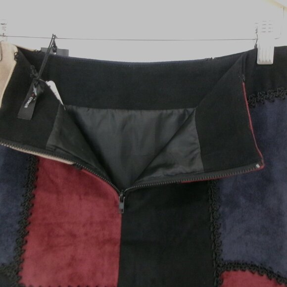 New Romeo + Juliet Faux Suede Colorblock Patchwork Mini Skirt Wine Black Blue M - Picture 7 of 12